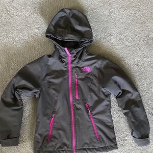 The North Face Charcoal Soft-Shell Jacket with Hot Pink Accents